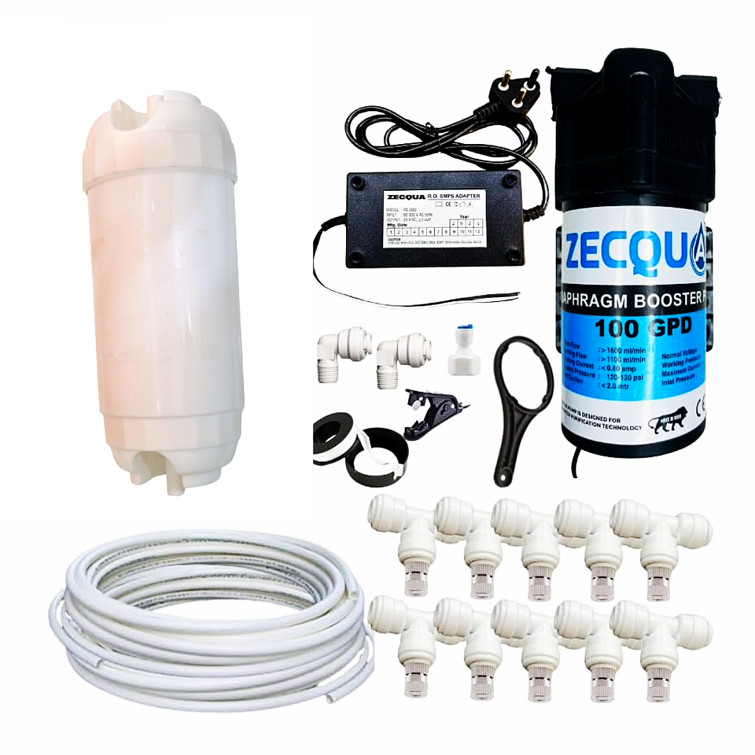 10 Nozzle High Pressure Fogger Kit with Pump & Filter for Cooling & Humidification