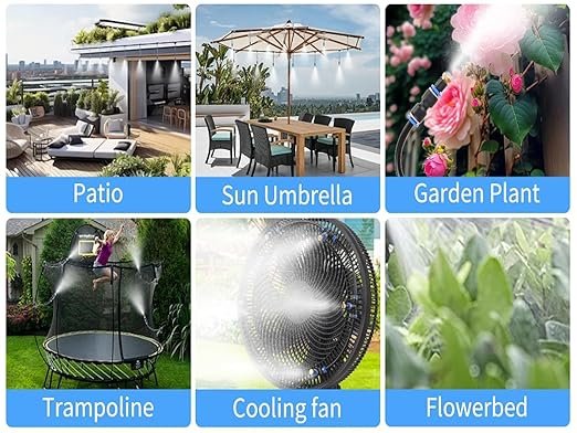 10 Fogger with T – 10M Misting System for Outdoor Cooling, Includes Tee Connectors, Brass Nozzles & Hose for Garden, Patio, Greenhouse thumbnail