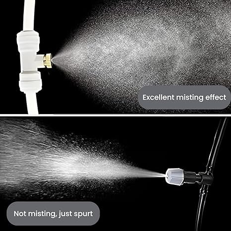 10 Fogger with T – 10M Misting System for Outdoor Cooling, Includes Tee Connectors, Brass Nozzles & Hose for Garden, Patio, Greenhouse thumbnail