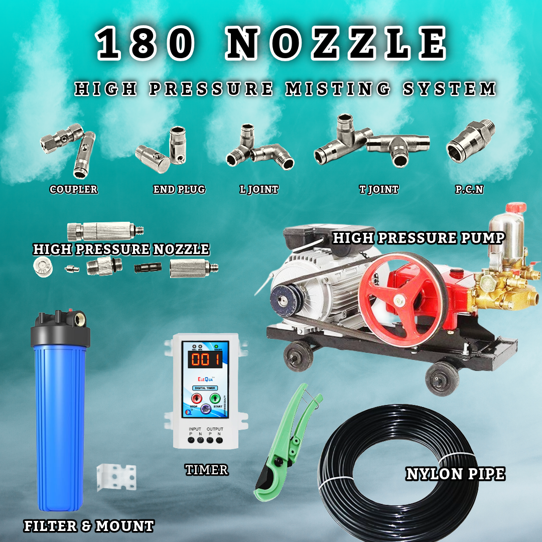 1200 Ft Line | 180 Nozzle Power – 12600 Sq Ft High Pressure Ultra Cooling Misting Solution
