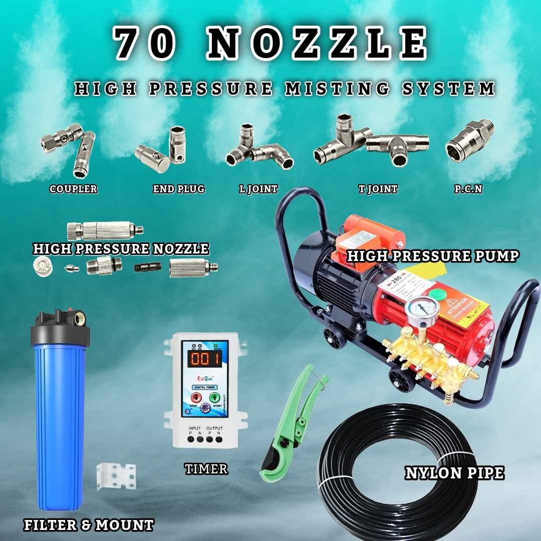 480 Ft Line | 70 Nozzle Power – 4900 sq ft High Pressure Ultra Cooling Misting Solution